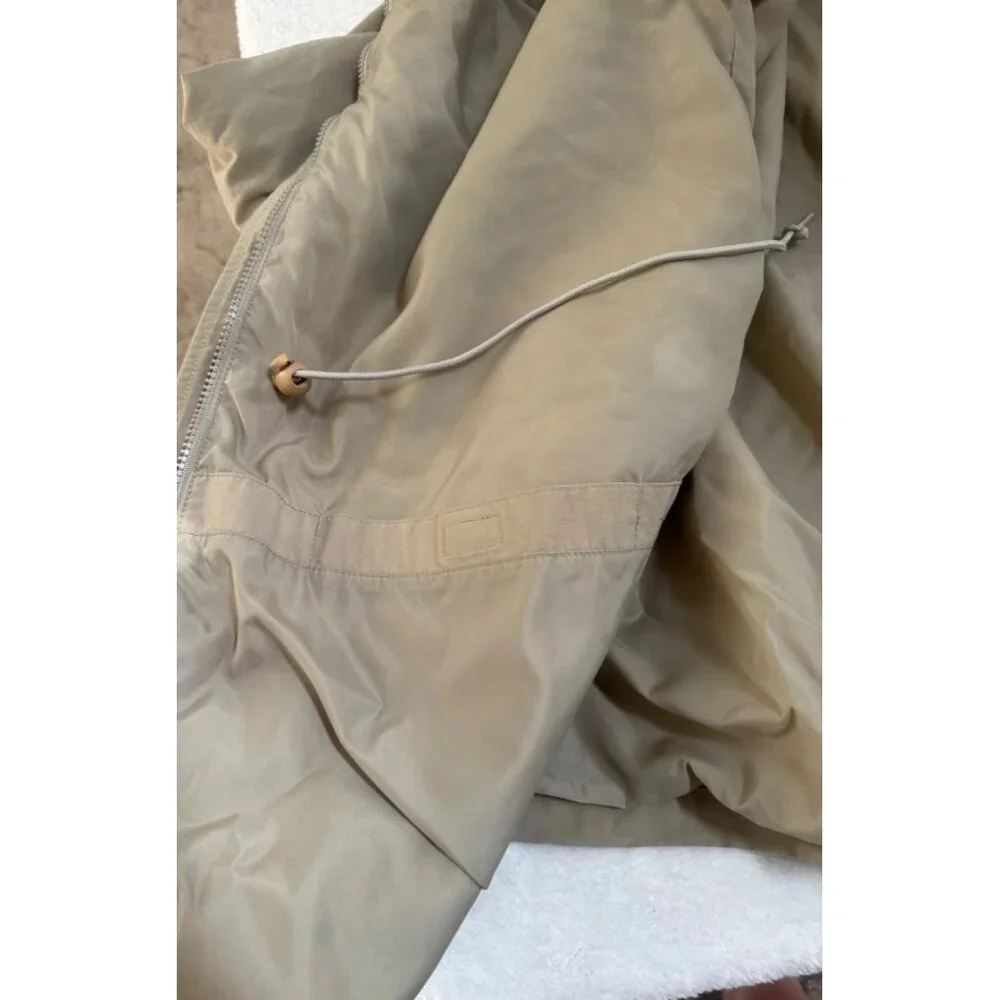 VTG Eddie Bauer Safari Jacket Men's L Tan Drawstring Mock Collar Mid‑Length Coat